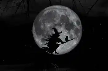 pic of a witch on a broomstick with the moon as a backdrop - Xas traditions in Norway christmas.co.uk