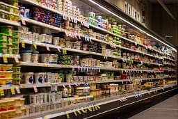 Stocked foodstore shelves