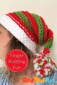 Fun Christmas craft ideas for kids finger knitting an elf hat