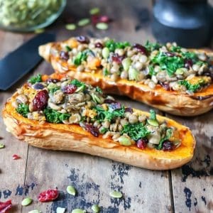 Pic of stuffed butternut squash - vegan side dishes to enjoy on Christmas Day christmas.co.uk