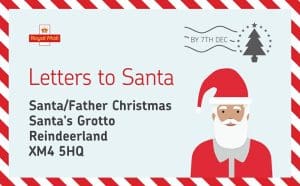 Pic of envelope showing Father Christmas and how to write to santa uk