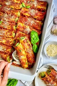 pic of vegan food recipes and a vegan cannelloni