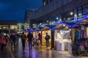 pic of the festive stalls at Cardiff Christmas market