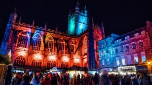 Bath Abbey lit up - the focus of the Bath Christmas market