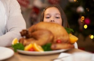 pic of a girl and a turkey ready to eat - mow much turkey person?