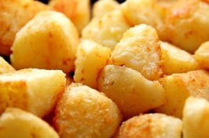 Pic of roast potatoes ready to be dished up with roast turkey 