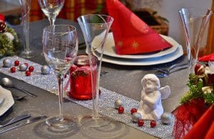 pic of tableware and Christmas tablecloth for how to set a festive table 