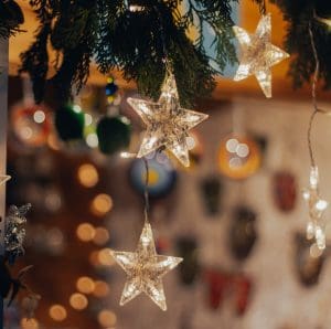 pic of battery powered stars on sale at a London Christmas market