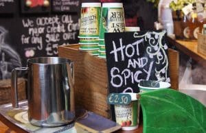 pic of a cabin selling warm drinks at a London Christmas market