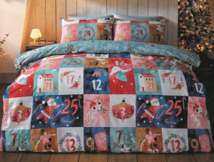 Pic of advent calendar Christmas bedding to illustrate an article on the subject