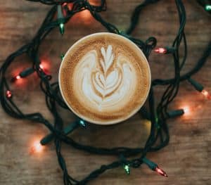 Pic of a festive coffee cup to illustrate an article about Tea and coffee advent calendars