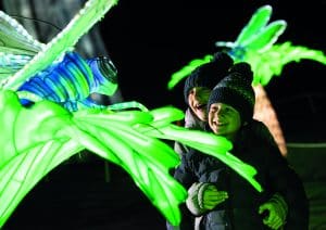 Youngsters enjoy the dinosaur lanterns at Longleat's Festival of Light